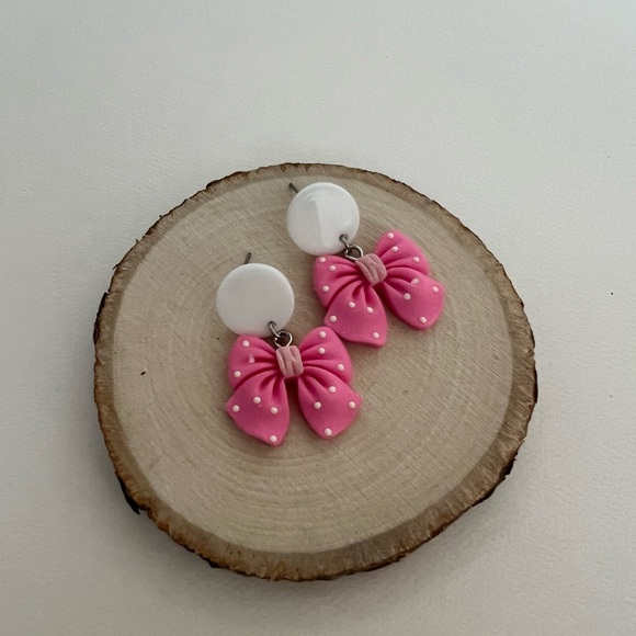 Cute Lolita Pink & Purple Bow Dangle Earrings Set - Polka-dot Bow Earrings - Picture 16 of 17
